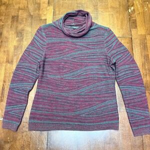Lafayette 148 Petite Women's Size L Cowl Neck Striped‎ Wool Alpaca Blend Sweater